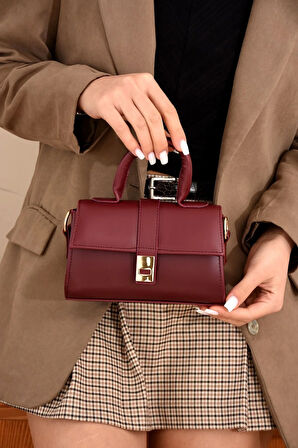 Omuz Çantası Kadın bordo Mini El Ve Omuz Çantası Şık Tasarım Ayarlanabilir Askılı En:19 Boy:13 Cm