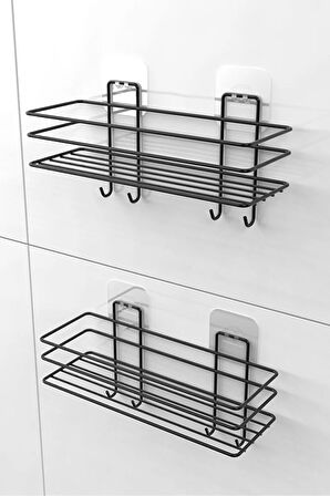 Yapışkanlı 4 Kancalı Banyo Rafı Banyo Şampuanlık Duşakabin Duş Askısı 2 li Set