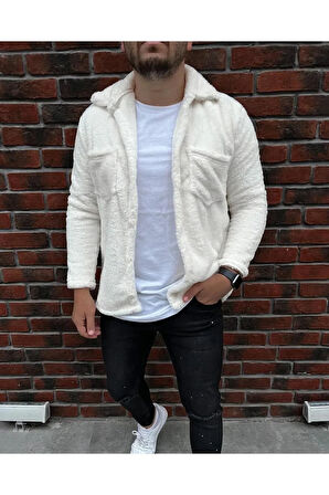 Unisex beyaz Peluş Polar Hırka Gömlek gri Eşofman Altı ( Tişört Dahil Değildir)