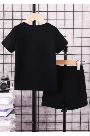 Baskılı Bisiklet Yaka Erkek ve Kız Çocuk Takımı Pamuklu T-shirt ve Şort, Yazlık Konforlu Takım
