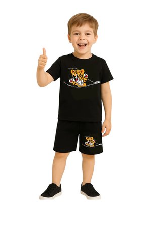 Baskılı Bisiklet Yaka Erkek ve Kız Çocuk Takımı Pamuklu T-shirt ve Şort, Yazlık Konforlu Takım