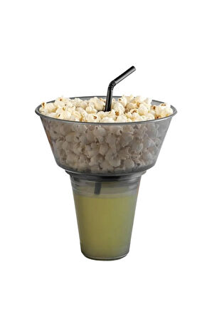 2li Set Pratik Pipetli Bardaklı Pop Corn Kovası Atıştırma Çerez Tabağı Kuruyemiş Patlamış Mısır Cips