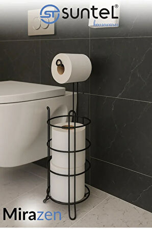 Yedekli WC Kağıtlık - Siyah Tuvalet Kağıdı Standı - Banyo Aksesuarı