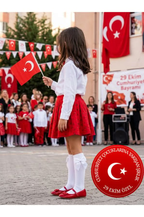Kız Çocuk Beyaz Saten Kurdeleli Fiyonklu Dizaltı Çorap - Pamuklu Okul Çorabı