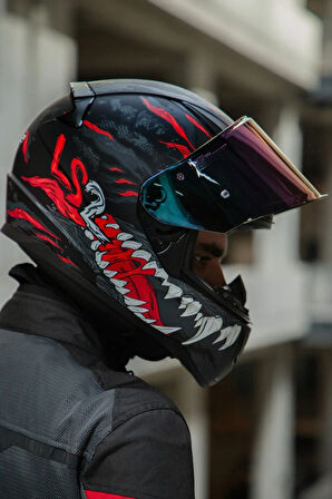 RAPID 2 KAIJU MAT SİYAH-KIRMIZI-BEYAZ KASK