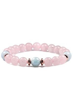 Akuamarin - Pembe Kuvars Doğal Taş Bileklik 8 mm