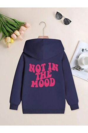 Kız Çocuk Lacivert Sırt Ve Ön Baskılı Not In The Mood Kopşonlu Sweatshirt