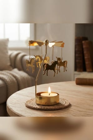 Kişiye Özel İsimli Dönen Mumluk Atlı Karınca At Figürlü Altın Metal Tealight Mum Tutucu 15 cm
