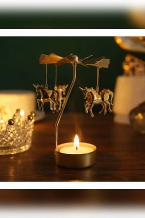 Kişiye Özel İsimli Dönen Mumluk Atlı Karınca At Figürlü Altın Metal Tealight Mum Tutucu 15 cm