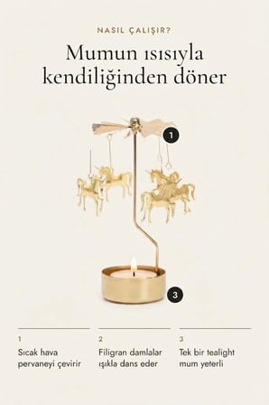 Kişiye Özel İsimli Dönen Mumluk Atlı Karınca At Figürlü Altın Metal Tealight Mum Tutucu 15 cm