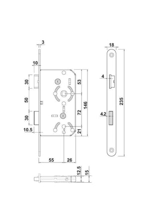 Sessiz Oda Kilit 55x18mm Gümüş Sol
