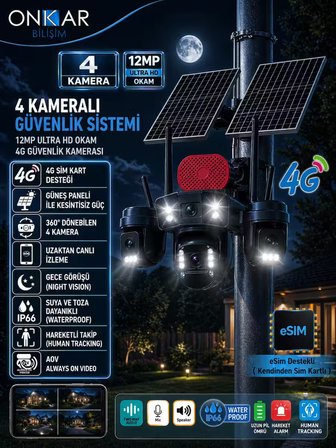 OKAM PRO PREMİUM 4G-336 4 KAMERALI 7/24 KAYIT SİM KARTLI GÜNEŞ ENERJİLİ GÜVENLİK KAMERASI