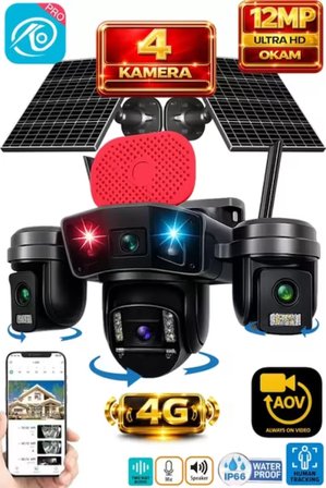 OKAM PRO PREMİUM 4G-336 4 KAMERALI 7/24 KAYIT SİM KARTLI GÜNEŞ ENERJİLİ GÜVENLİK KAMERASI