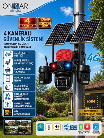 OKAM PRO PREMİUM 4G-336 4 KAMERALI 7/24 KAYIT SİM KARTLI GÜNEŞ ENERJİLİ GÜVENLİK KAMERASI