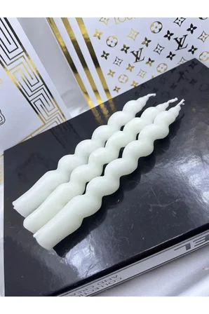 3 Adet Beyaz Burgu Dekoratif Spiral Şamdan Mum