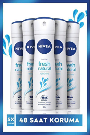 Kadın Sprey Deodorant Fresh Natural 48 Saat Deodorant Koruması 150ml X 5 Adet