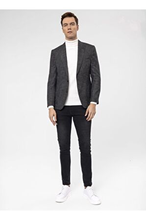 Süvari Slim Fit Siyah Erkek Armürlü Ceket Ct2021600299