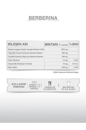 Berberina Kapsül %95 Berberin Içeren Besin Takviyesi