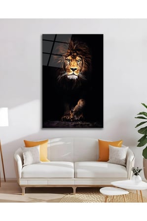 Aslan Kral Yırtıcı Hayvan Cam Tablo Modern Ev Ofis Salon Duvar Oda Dekoru Hediyelik