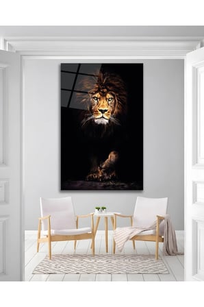 Aslan Kral Yırtıcı Hayvan Cam Tablo Modern Ev Ofis Salon Duvar Oda Dekoru Hediyelik