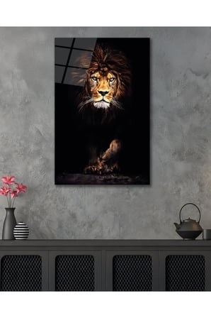 Aslan Kral Yırtıcı Hayvan Cam Tablo Modern Ev Ofis Salon Duvar Oda Dekoru Hediyelik
