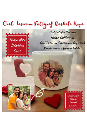 Özel Tasarım Fotoğraf Baskılı El Yapımı Kalp Kupa - Çay, Kahve Fincanı