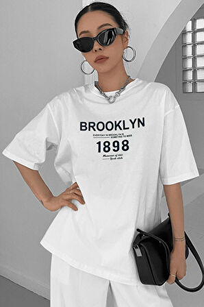 LUNAVISTA 1898 Brooklyn Beyaz Oversize Salas Boyfriend Kadın T-shirt