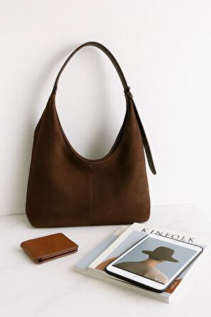 Lüks Süet Dokulu Geniş Omuz Çantası