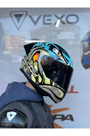 Rapıd 2 Neo Mavi-mor Kask - Siyah Vizör - Spoiler