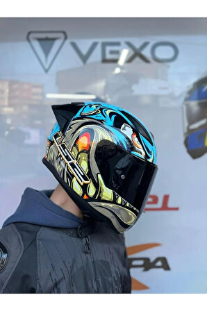 Rapıd 2 Neo Mavi-mor Kask - Siyah Vizör - Spoiler