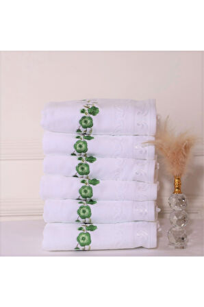 Özdilek Dila 50*90 Havlu 6lı Beyaz-Yeşil