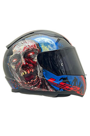 Rapıd 2 Zombıe Siyah-kırmızı Kask Mavi Cam Spoiler-şeffaf Cam Hediye