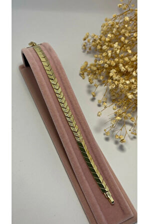Taş Detaylı İnce Gold Balıksırtı Bileklik