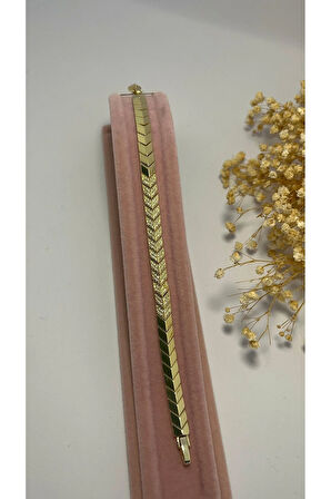 Taş Detaylı İnce Gold Balıksırtı Bileklik