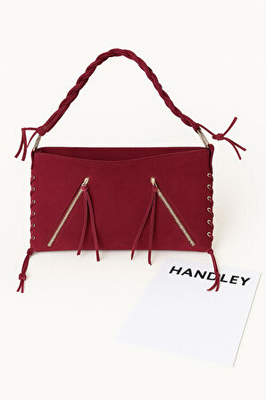 Bohem Süet Kadın Omuz ve El Çantası – Örgü Saplı Fermuar Detaylı Tasarım