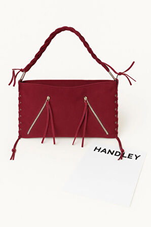 Bohem Süet Kadın Omuz ve El Çantası – Örgü Saplı Fermuar Detaylı Tasarım