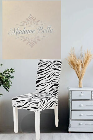 1 adet Siyah Renk Zebra Desen Tüylenmez Kaymaz Esnek Lastikli Dijital Sandalye Kılıfı,45x45x60 Ölçü