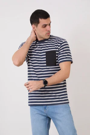 Pavotti Erkek Basic Bisiklet Yaka Cep Detaylı 5 Adet Süprem Kumaş T-Shirt Çok Renkli