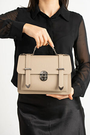 Vegan Deri Ayarlanabilir Uzun Askılı Kilitli Kadın Çantası Omuz Çantası