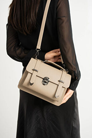 Vegan Deri Ayarlanabilir Uzun Askılı Kilitli Kadın Çantası Omuz Çantası