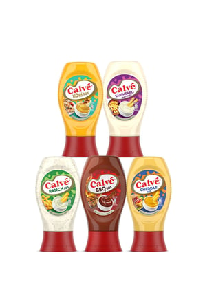 Calve Ranch Sos 245gr & Barbekü Sos 290gr & Cheddar Sos 240gr & Köri Sos 260gr & Sarımsaklı Mayonez