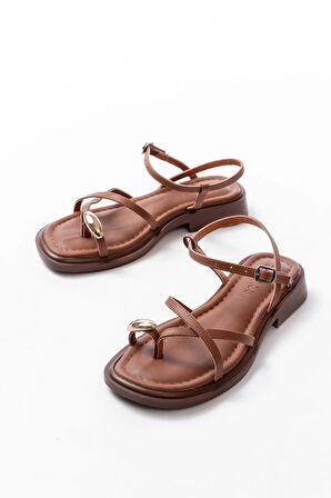 S-101 Taba Parmak Arası Taş Detaylı Günlük Kadın Sandalet