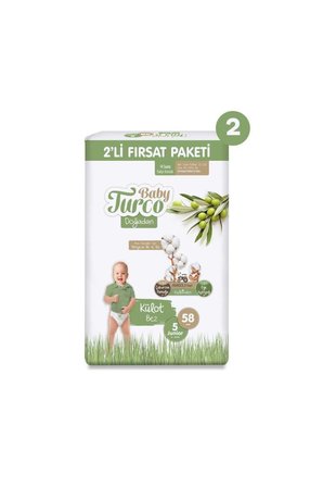 Baby Turco Doğadan 2'li Ekonomik Fırsat Paketi Külot Bez 5 Numara Junior 116 Adet