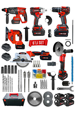Graizer Profesyonel Kömürsüz Bakır Sargılı Çelik Şanzıman 6'lı Set Sunta Kesme+Dekupaj Kırmızı
