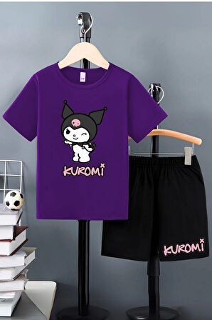 Kuromi Baskılı Alt Üst T-Shirt Şort Takım