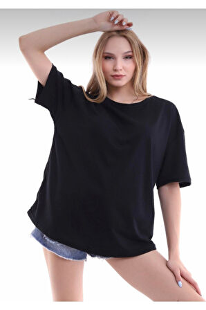 Unisex Pamuklu Bordo Bisiklet Yaka Oversize T-shirt