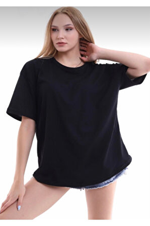 Unisex Pamuklu Bordo Bisiklet Yaka Oversize T-shirt
