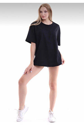 Unisex Pamuklu Bordo Bisiklet Yaka Oversize T-shirt