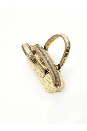 Kadın Parlak Mini Kroko Desen Fermuaralı Kısa ve Uzun Askılı El, Omuz Çantası