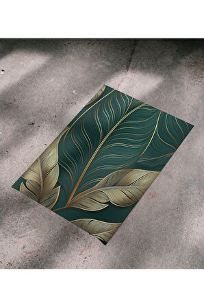 Çerçevesiz Poster, Dijital Baskı Soyut , Zümrüt ve Altın Yaprak